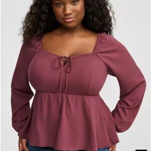Torrid Deep Burgundy Long Sleeve Peplum Blouse